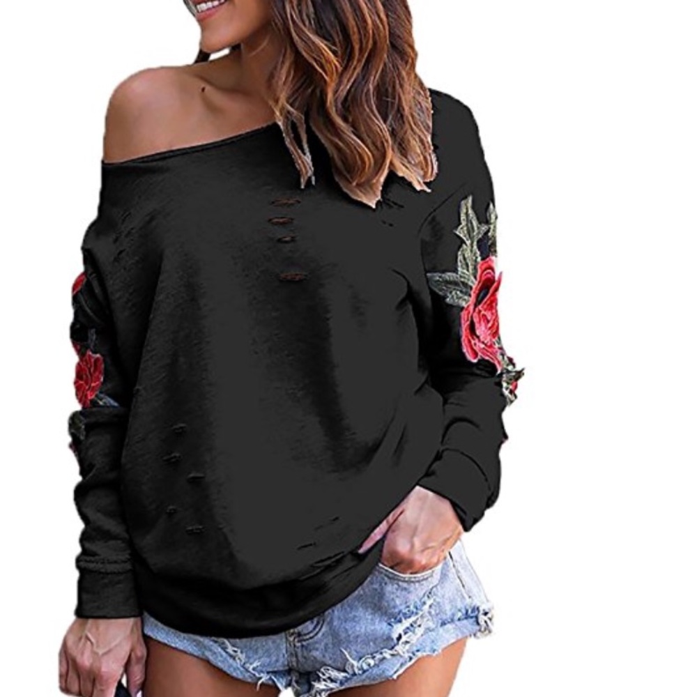 women off shoulder long sleeve sweatshirt - Picture 6 of 8